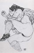 Egon Schiele Recumbent Female Nude with left leg drawn up oil